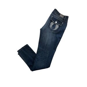 LA Idol Wm 11 Rhinestine Angel Wings Embellished Jeans Western Y2K Rodeo